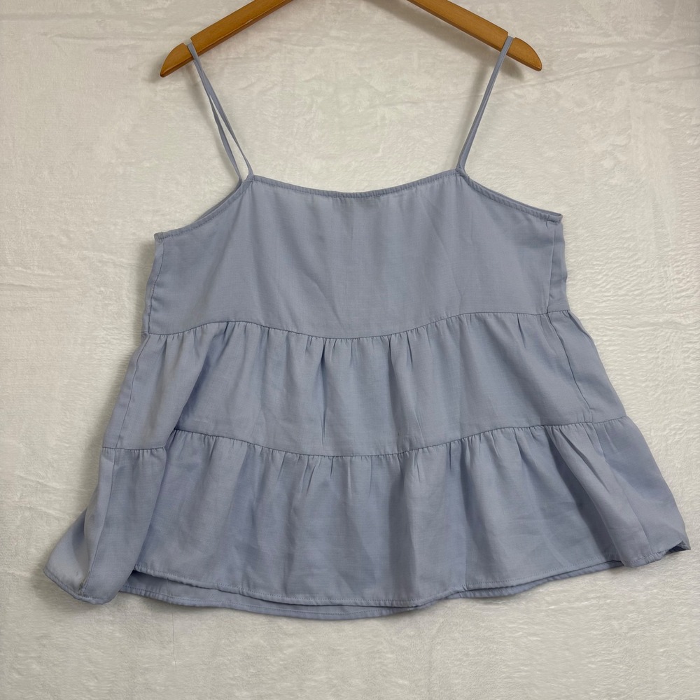 Paper Crane Light Blue Tiered Babydoll Cami Top Sleeveless Ruffle C11387AT L - Picture 2 of 4